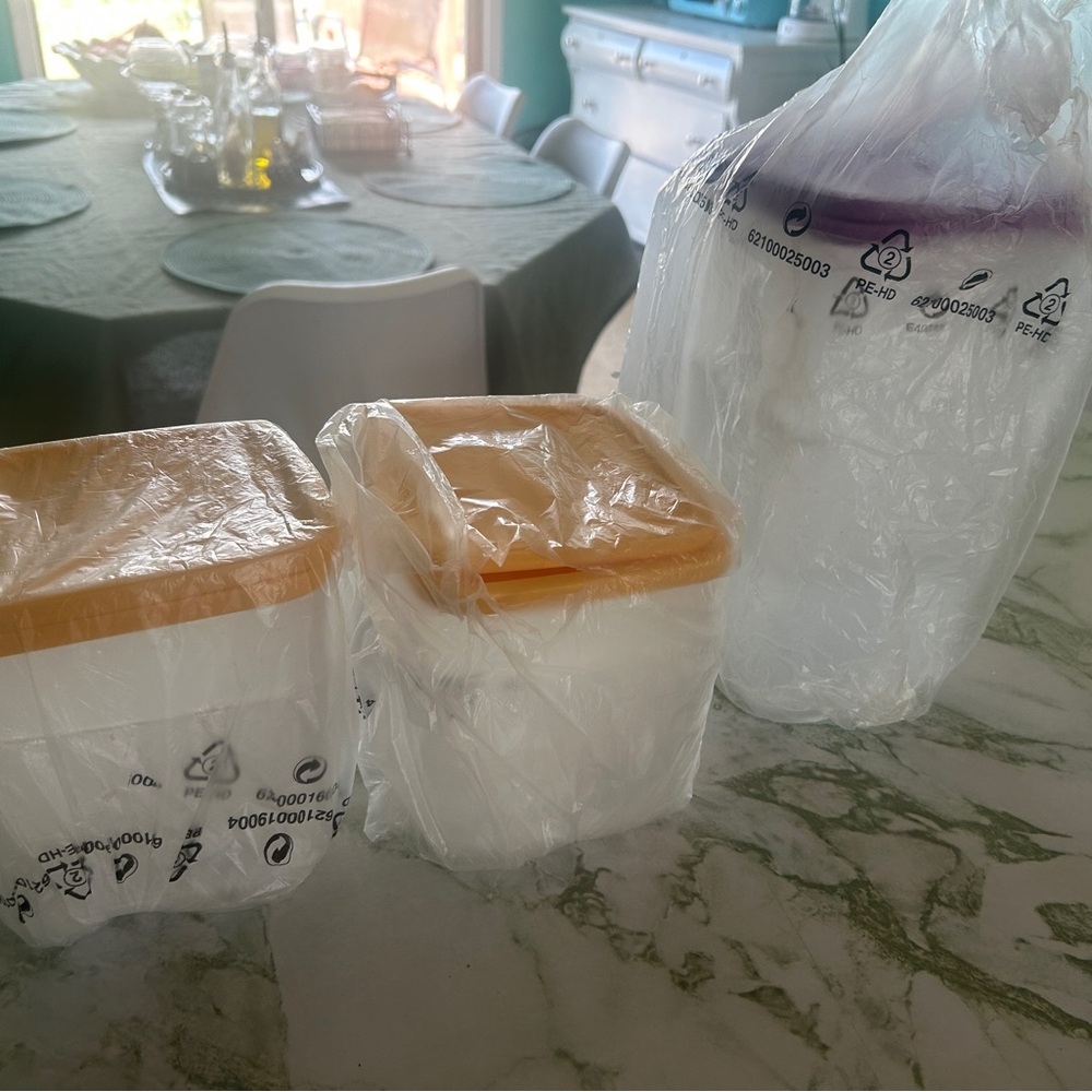 Tupperware - 6 Square Smart Saver Containers  and  1 Cooking Potato masher.New!